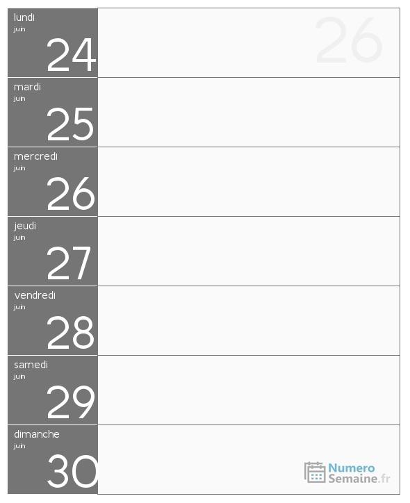 Semaine du lundi 24 juin 2024 au dimanche 30 juin 2024 NumeroSemaine.fr
